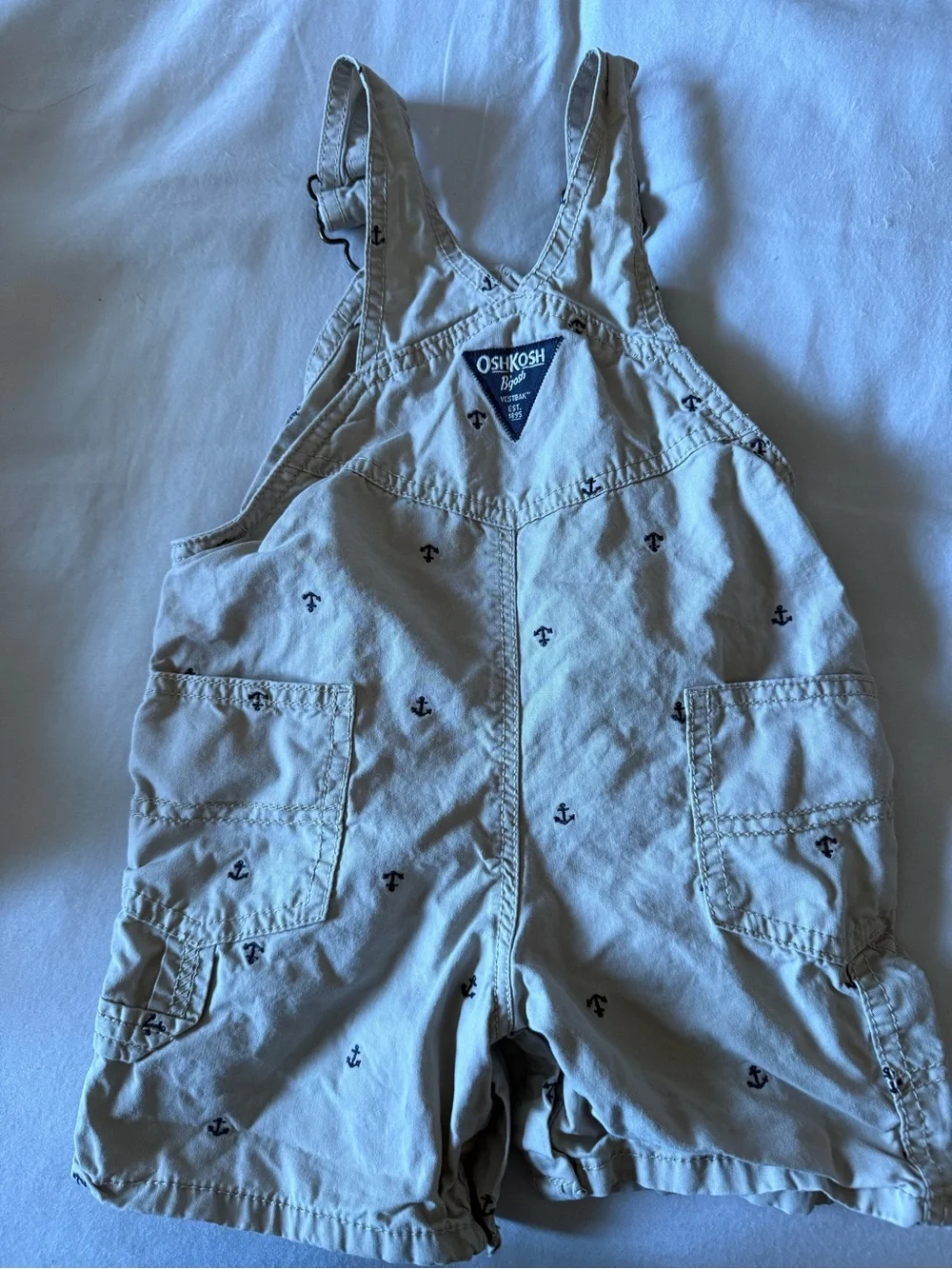 OshKosh B'gosh Beige Anchor-Print Short Overalls